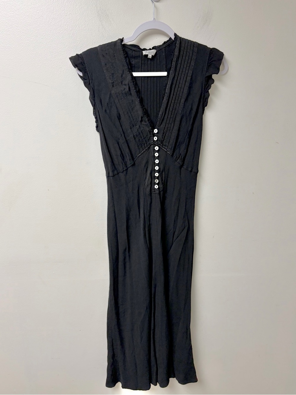 Ghost London Deep V Neck 100% Viscose Midi Dress Size Large